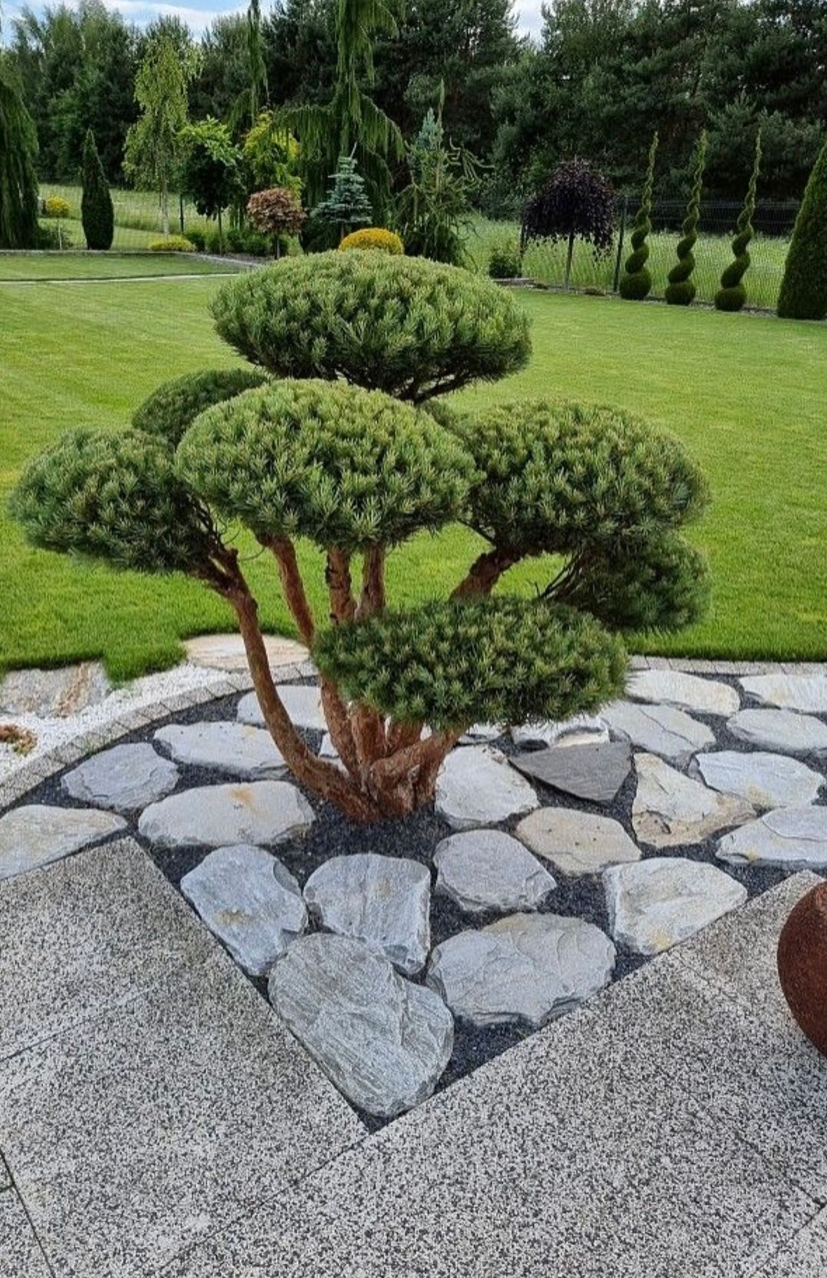 Dekorativer Formbaum mit Naturstein-Arrangement